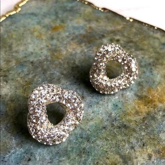 Pave Knotted Stud Earrings, Vintage - Picture 1 of 4